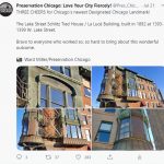 Preservation Chicago tweet announcing the Chicago Landmark Designation of the Lake Street Schlitz Tied House on June 21, 2021. Photo Credit: Ward Miller / Preservation Chicago