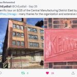 Tweet from ChEyeBall regarding Preservation Chicago’s Walking Tour of Chicago’s Central Manufacturing District-Original East District. Image Credit: @ChEyeBall/Twitter