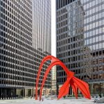 Chicago Federal Center, Ludwig Mies van der Rohe, Completed 1974. With Flamingo sculpture by Alexander Calder created 1974. Photo Credit: Eric Allix Rogers